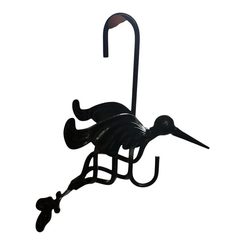 All Black Cast Metal Hummingbird With Top and Bottom Hook Yard or Porch Decor